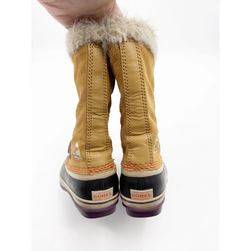Sorel Joan of Arctic Kids Winter Boots Tan Purple Waterproof NY1858-373 Size 3